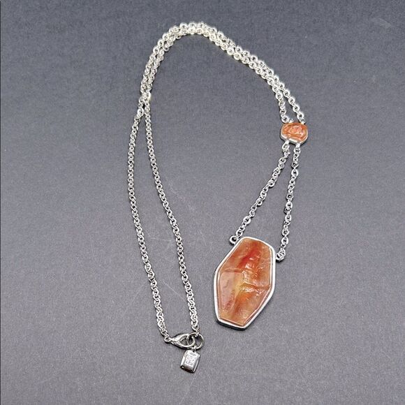 VTG Givenchy Raw Amber Pendant Silver Necklace - Picture 1 of 11